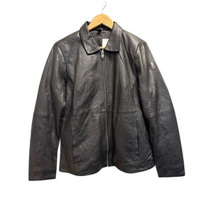 Mauritius Ladies Kelley Collared Leather Jacket Black Size 11/12 New with Tags